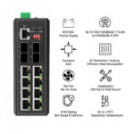 Layer 2+ Managed Industrial Switch, 8 x RJ45, 4 x SFP