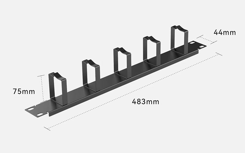 1U Metal Horizontal Cable Manager with 5 D-Rings